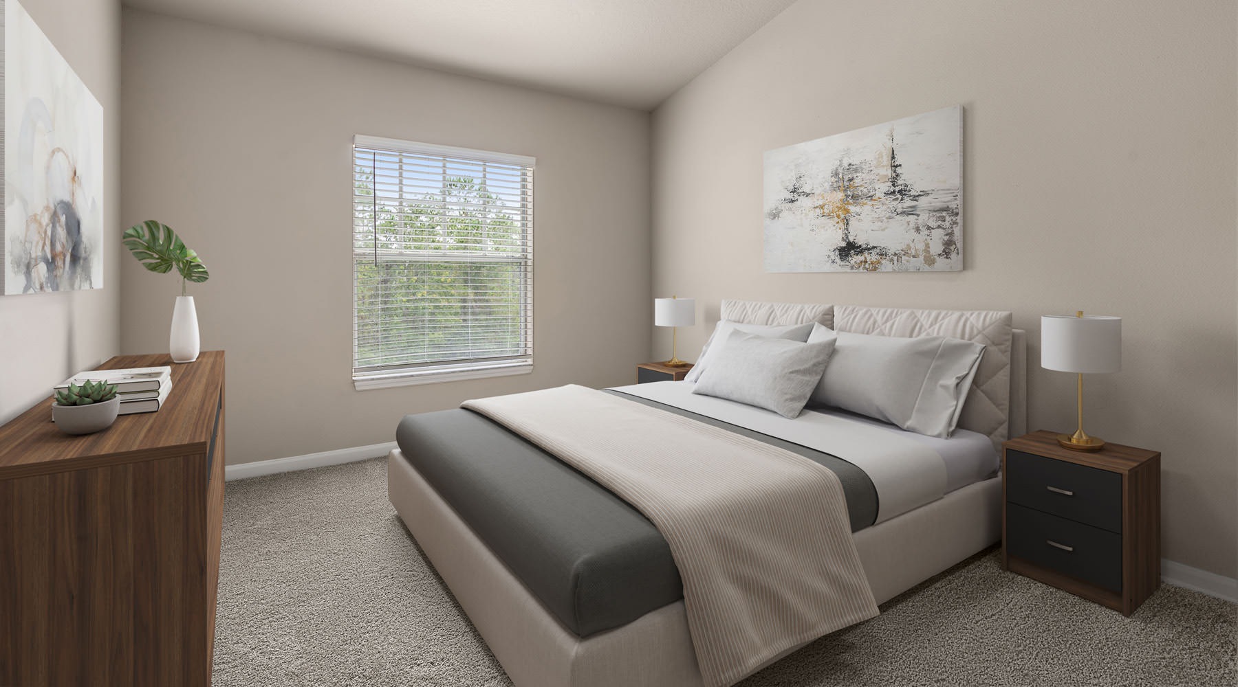Come Home to Spacious Serenity carpeted bedroom with vaulted ceiling